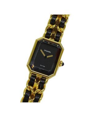 Chanel Watch Premiere Quartz Leather M Square Gold Black